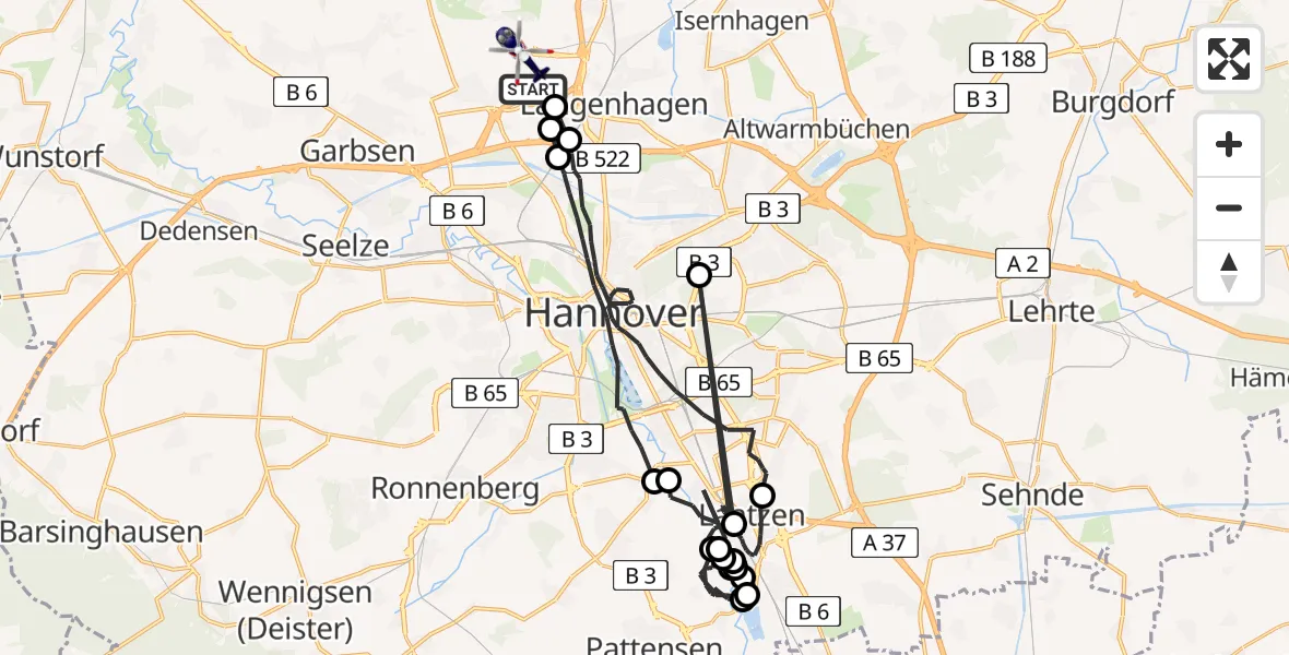 Flugroute Polizeihubschrauber Flughafen Hannover - Flughafen Hannover, 30 Mai 2026, 19:42