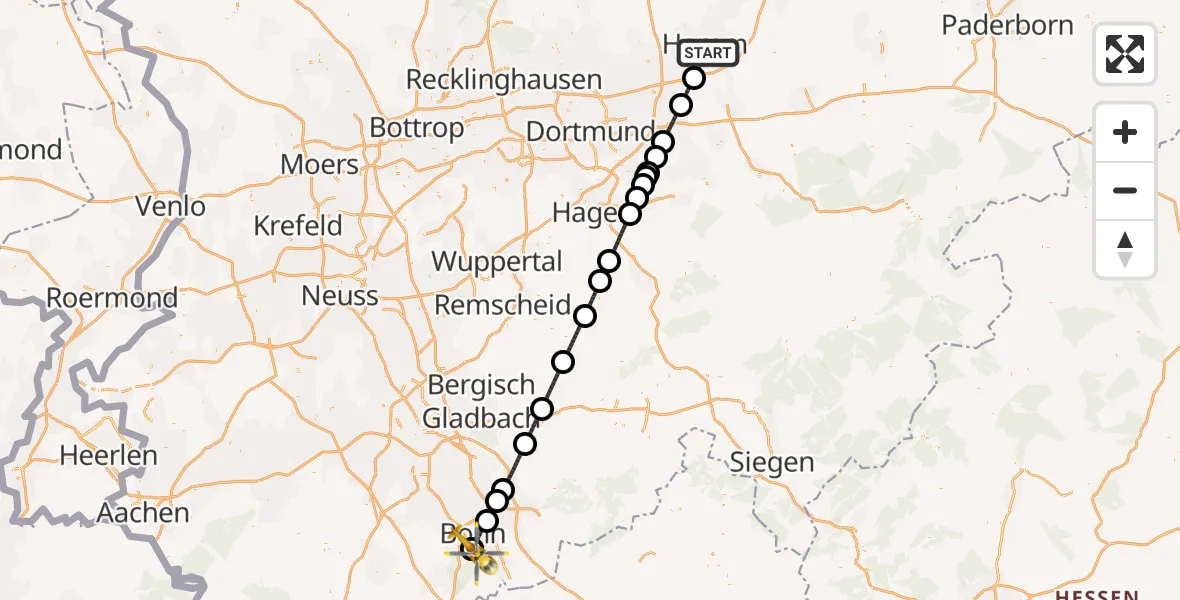 Flugroute Ambulanzhubschrauber Hamm - Bonn University Hospital, 30 Mai 2026, 19:48