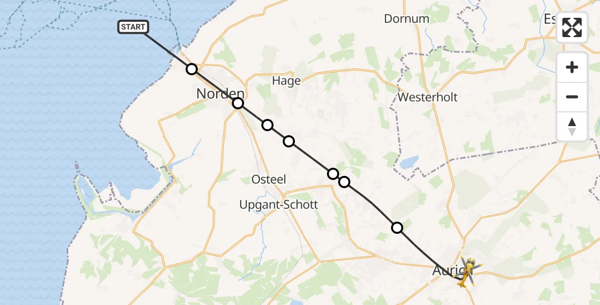 Flugroute Rettungshubschrauber Noordzee - Aurich, 30 Mai 2026, 19:51