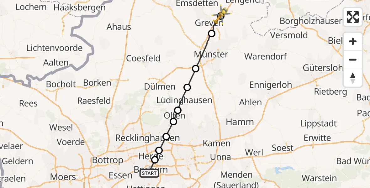 Flugroute Rettungshubschrauber Bochum - Christoph  Westfalen-ADAC, 30 Mai 2026, 19:55