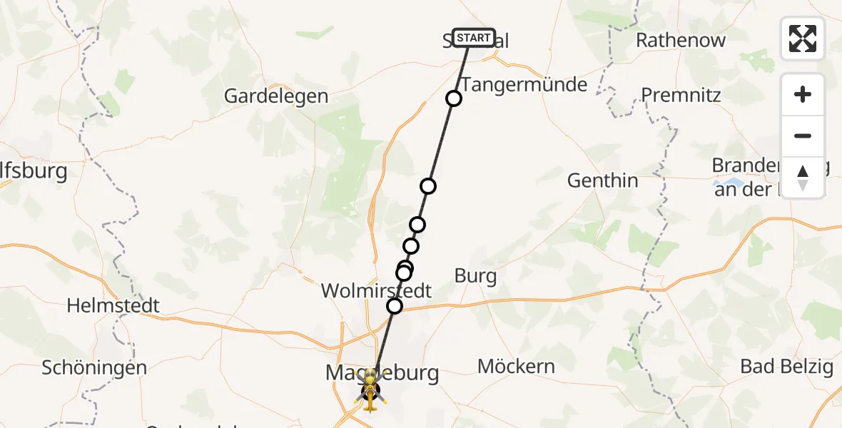 Flugroute Rettungshubschrauber Stendal - Magdeburg, 30 Mai 2026, 20:04