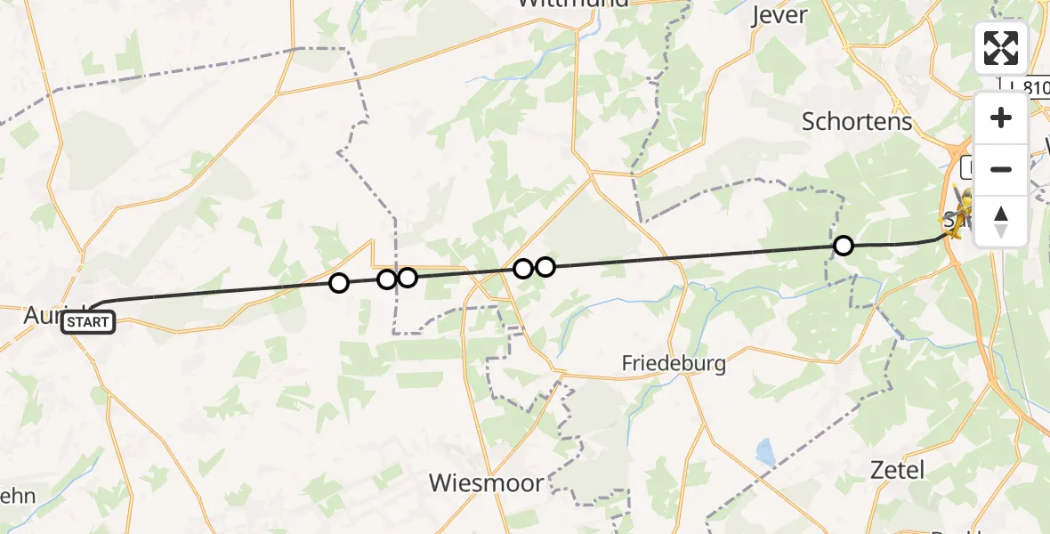 Flugroute Rettungshubschrauber Aurich - Sande, 30 Mai 2026, 20:17