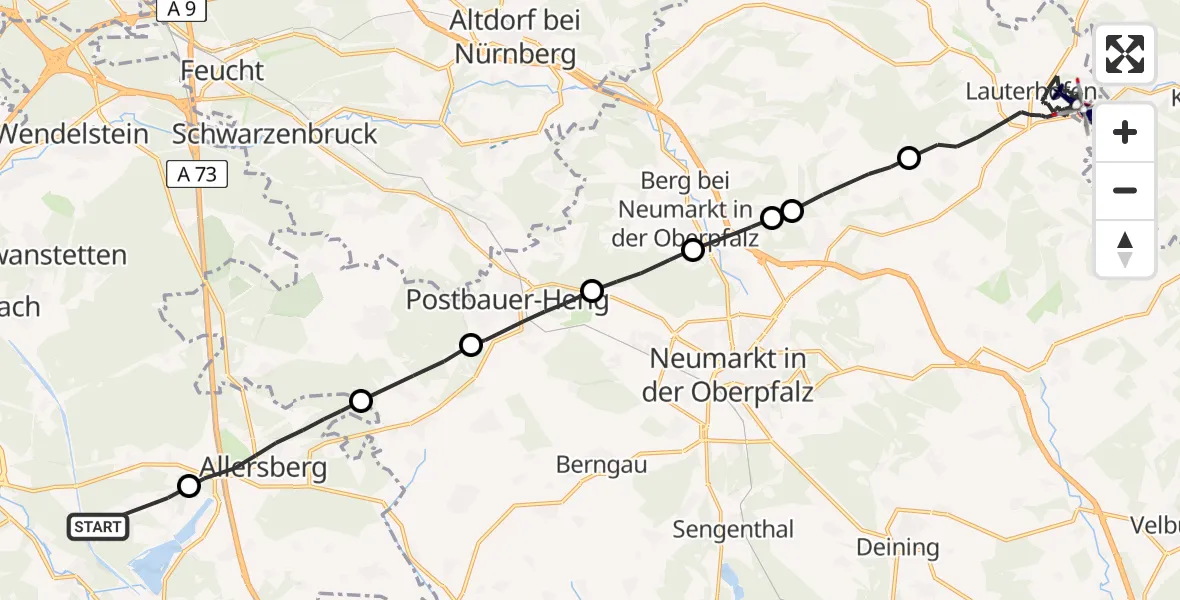 Flugroute Polizeihubschrauber Roth - Lauterhofen, 30 Mai 2026, 21:09