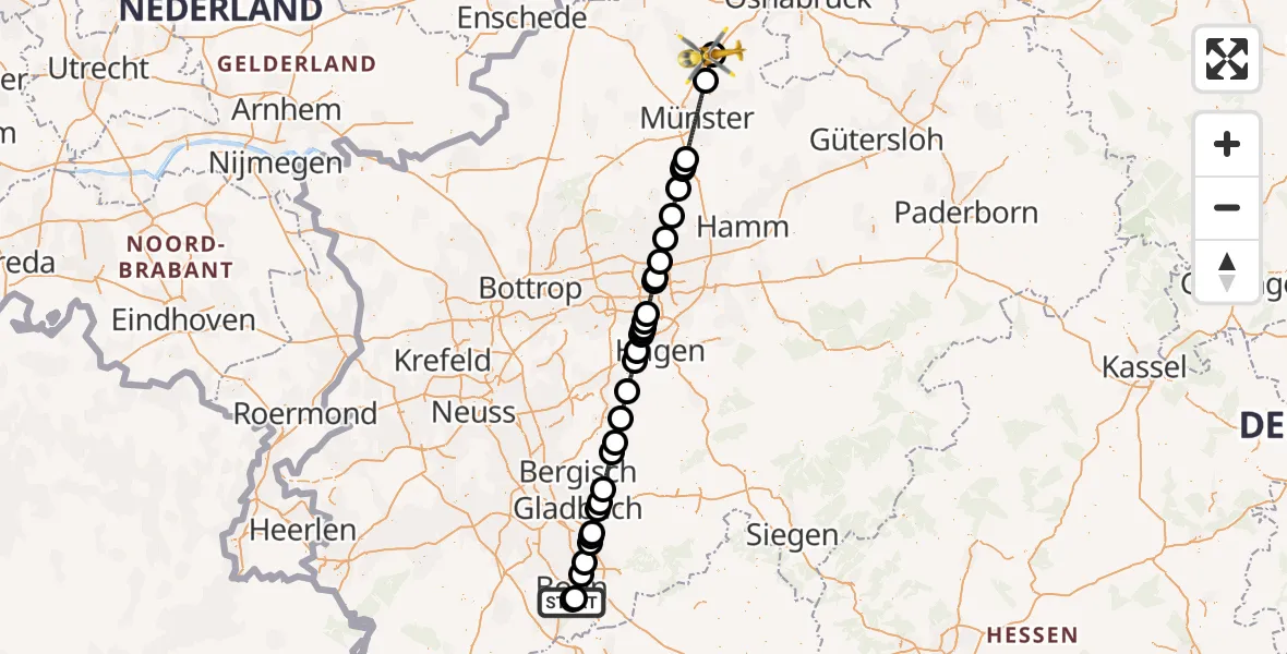 Flugroute Ambulanzhubschrauber Bonn University Hospital - Christoph  Westfalen-ADAC, 30 Mai 2026, 21:09
