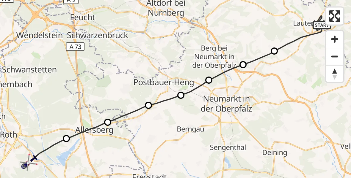 Flugroute Polizeihubschrauber Lauterhofen - Roth, 30 Mai 2026, 21:28