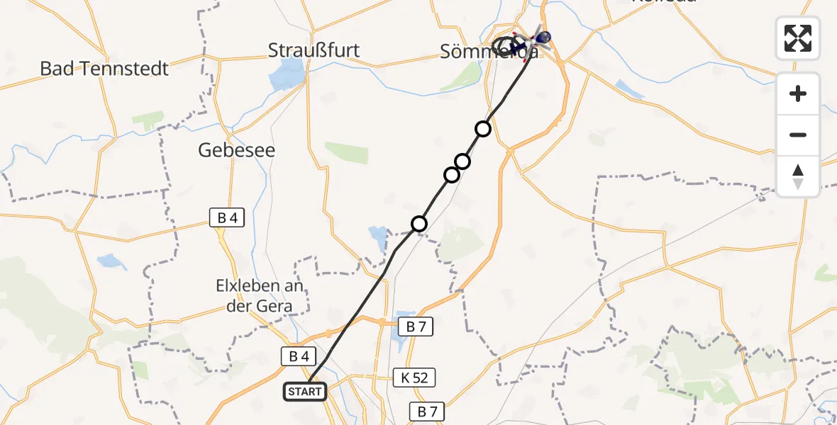 Flugroute Polizeihubschrauber Erfurt - Sömmerda, 30 Mai 2026, 23:57