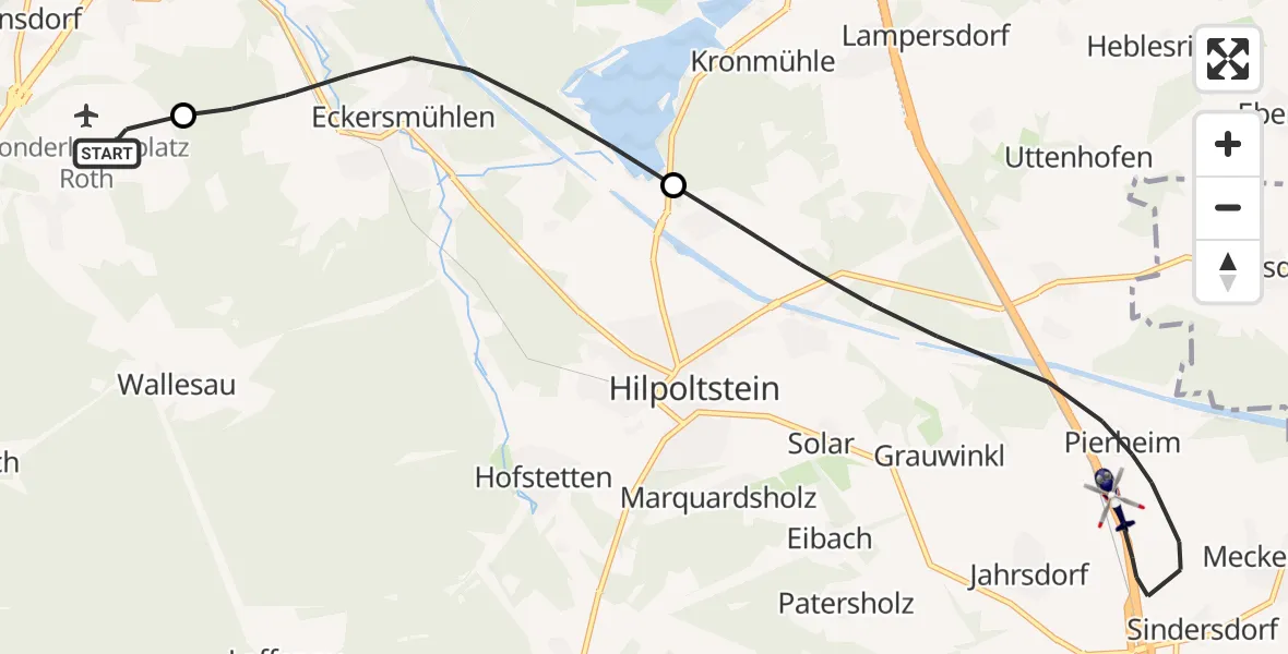 Flugroute Polizeihubschrauber Flugplatz Roth - Hilpoltstein, 31 Mai 2026, 00:12