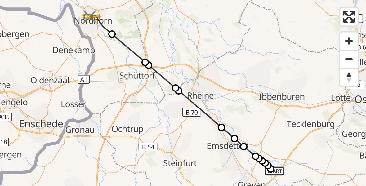 Flugroute Ambulanzhubschrauber Christoph  Westfalen-ADAC - Nordhorn, 31 Mai 2026, 03:02