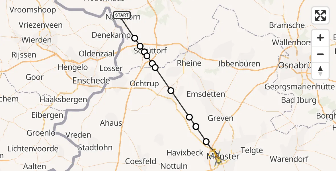Flugroute Ambulanzhubschrauber Nordhorn - Münster, 31 Mai 2026, 04:07