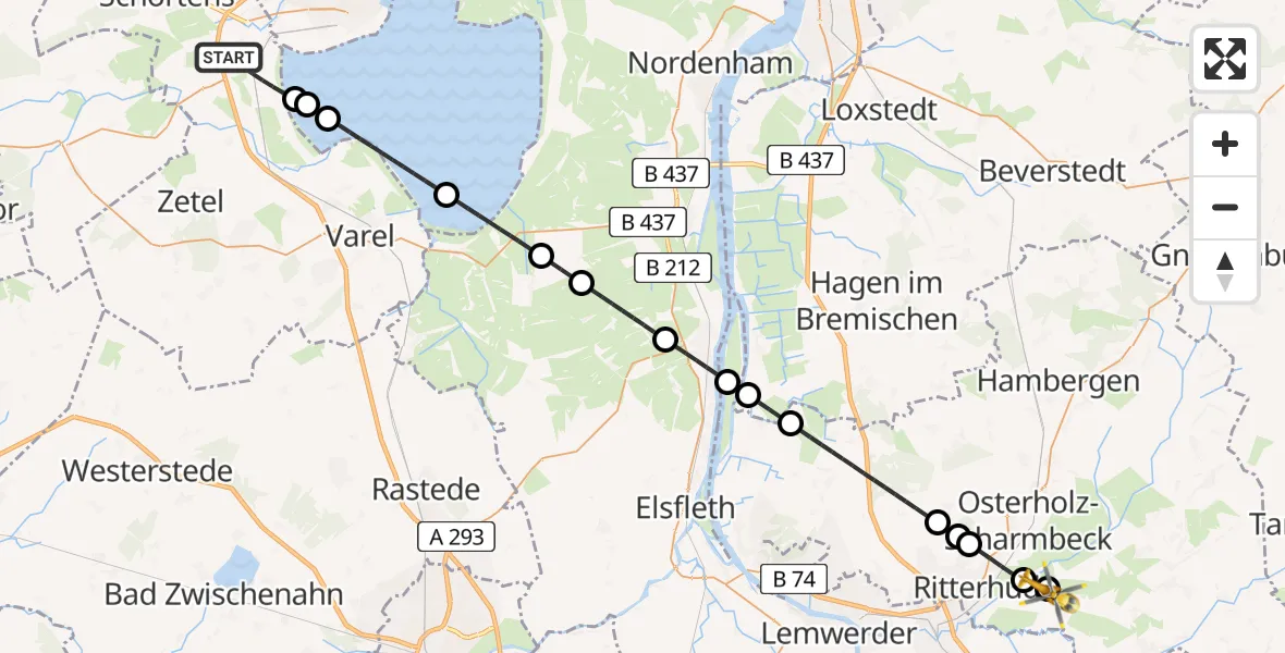 Flugroute Rettungshubschrauber Sande - Lilienthal, 31 Mai 2026, 04:20