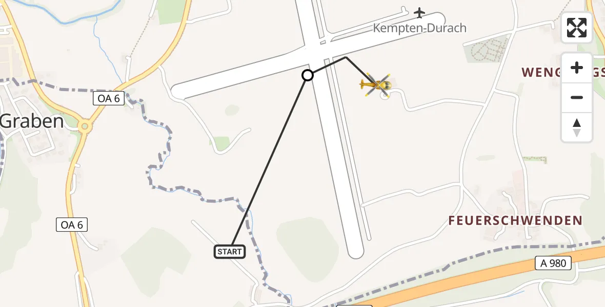 Flugroute Rettungshubschrauber Sulzberg - Kempten-Durach Flugplatz, 31 Mai 2026, 06:19