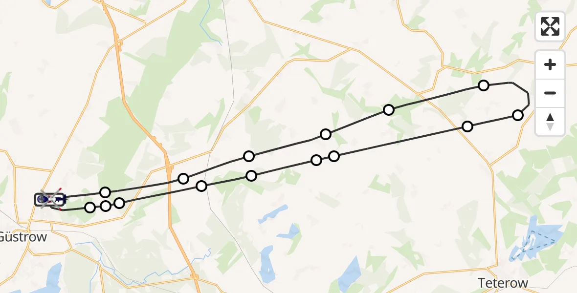 Flugroute Polizeihubschrauber Güstrow - Güstrow, 31 Mai 2026, 06:40