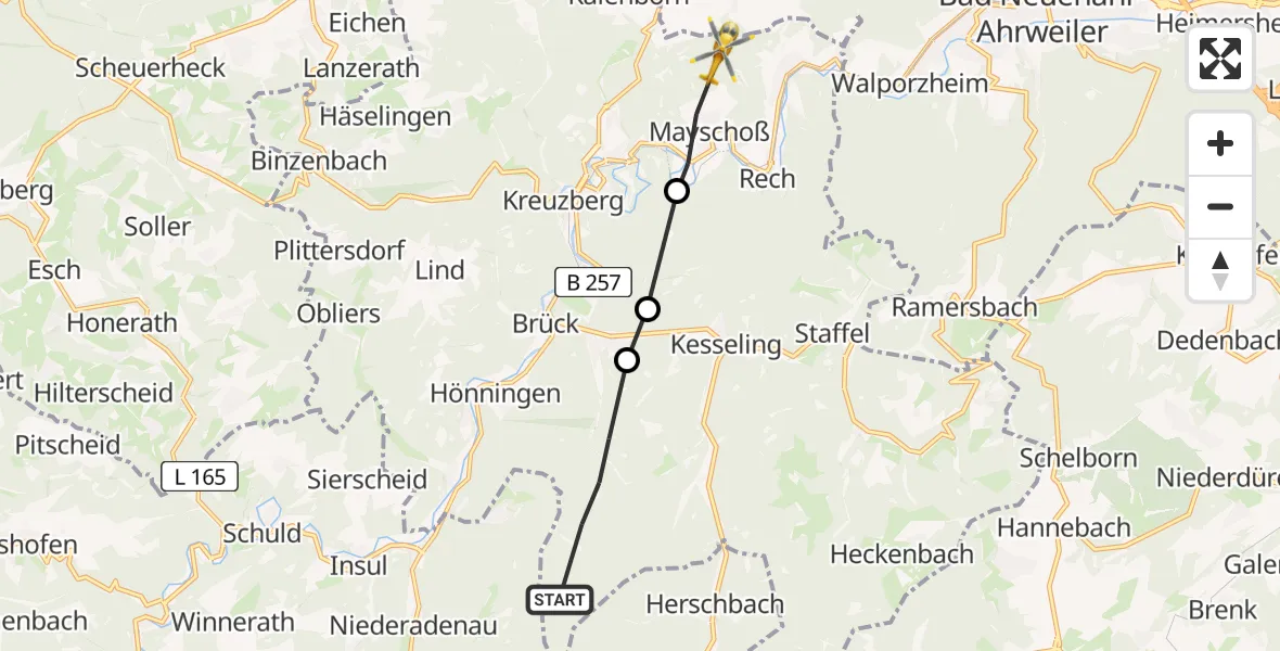 Flugroute Ambulanzhubschrauber Kesseling - Mayschoß, 31 Mai 2026, 06:43
