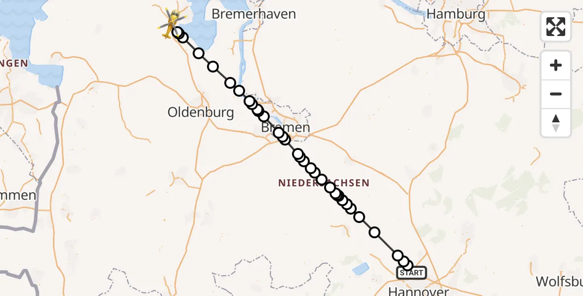 Flugroute Rettungshubschrauber Flughafen Hannover - Sande, 31 Mai 2026, 06:45