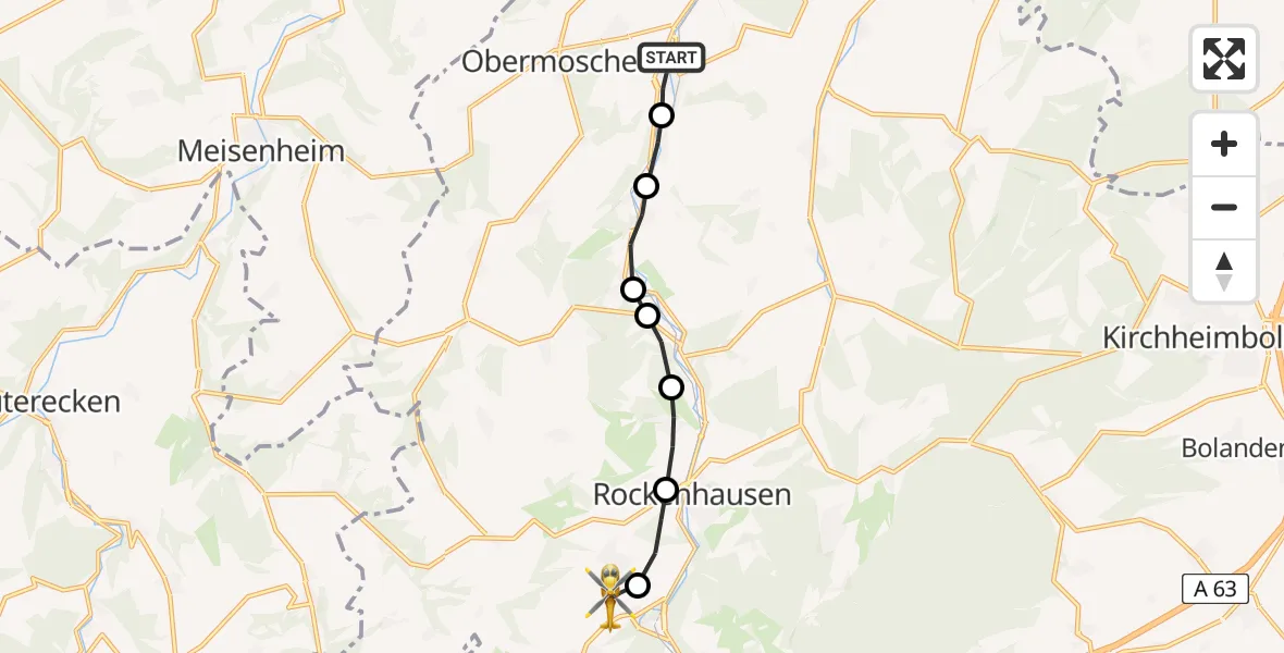 Flugroute Rettungshubschrauber Alsenz - Imsweiler UL, 31 Mai 2026, 06:50