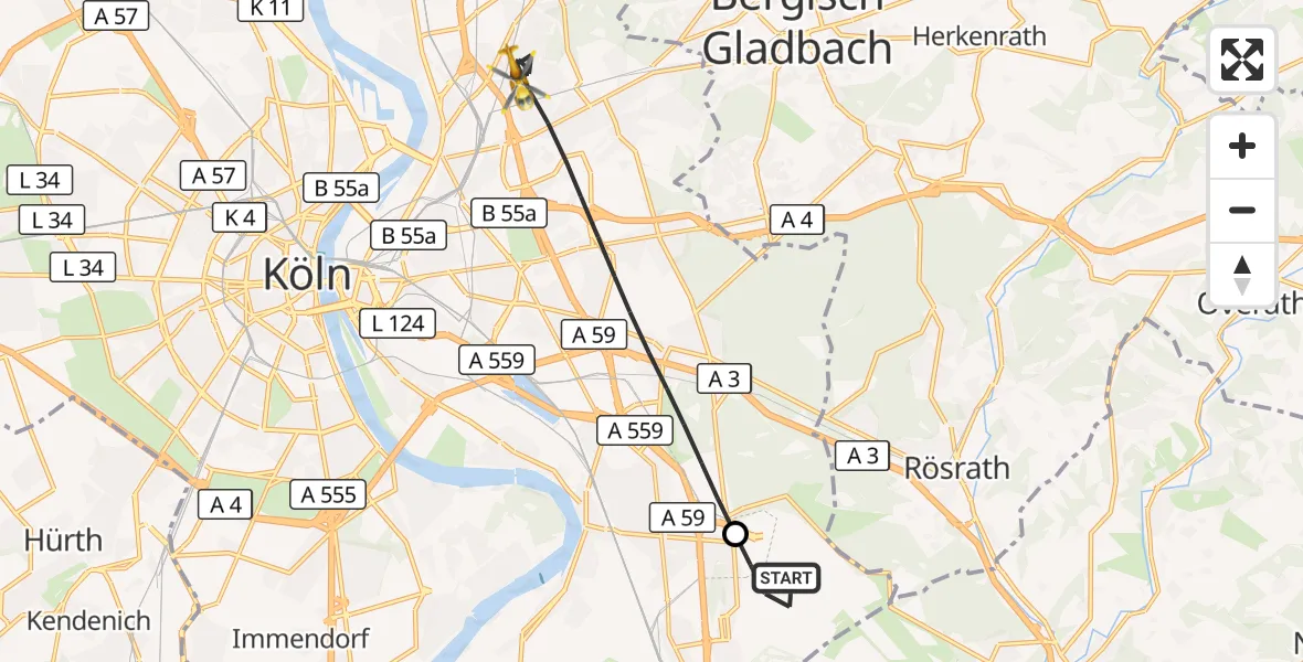 Flugroute Rettungshubschrauber Köln Bonn Flughafen - Köln, 31 Mai 2026, 06:53
