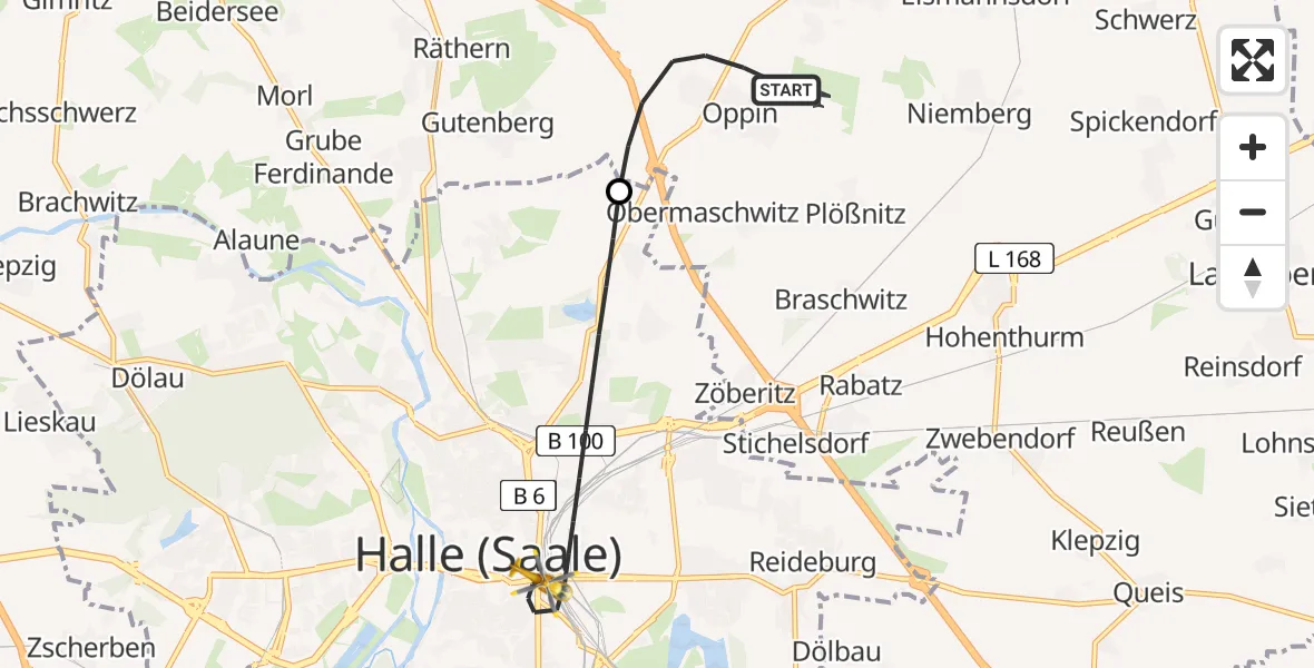 Flugroute Rettungshubschrauber Landsberg - Halle (Saale), 31 Mai 2026, 06:59