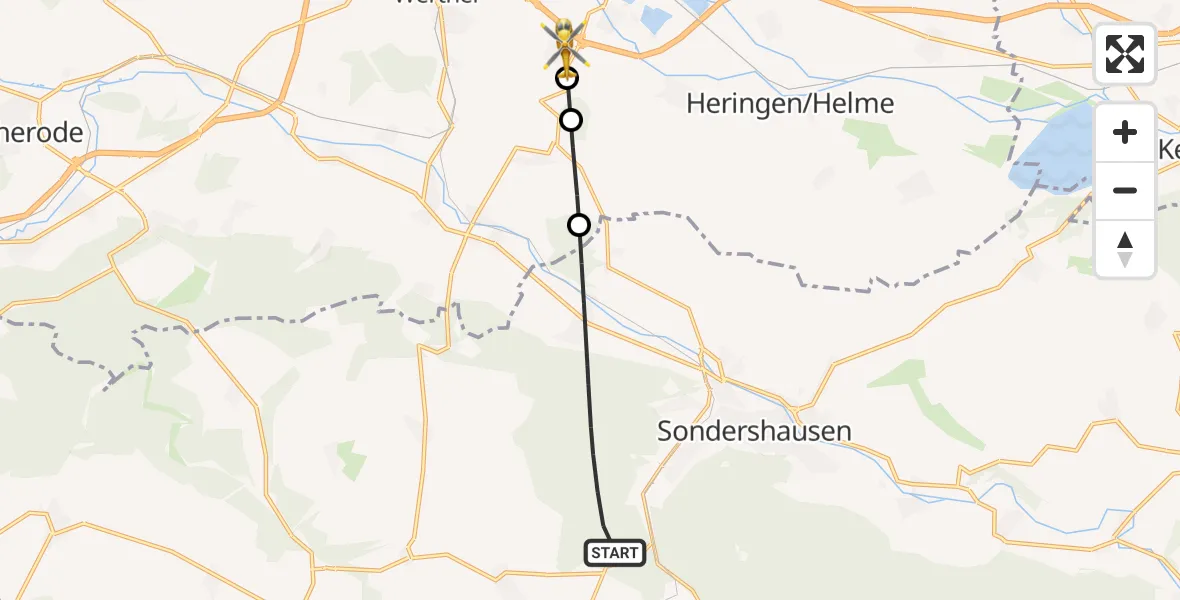 Flugroute Rettungshubschrauber Sondershausen - Nordhausen, 31 Mai 2026, 07:03