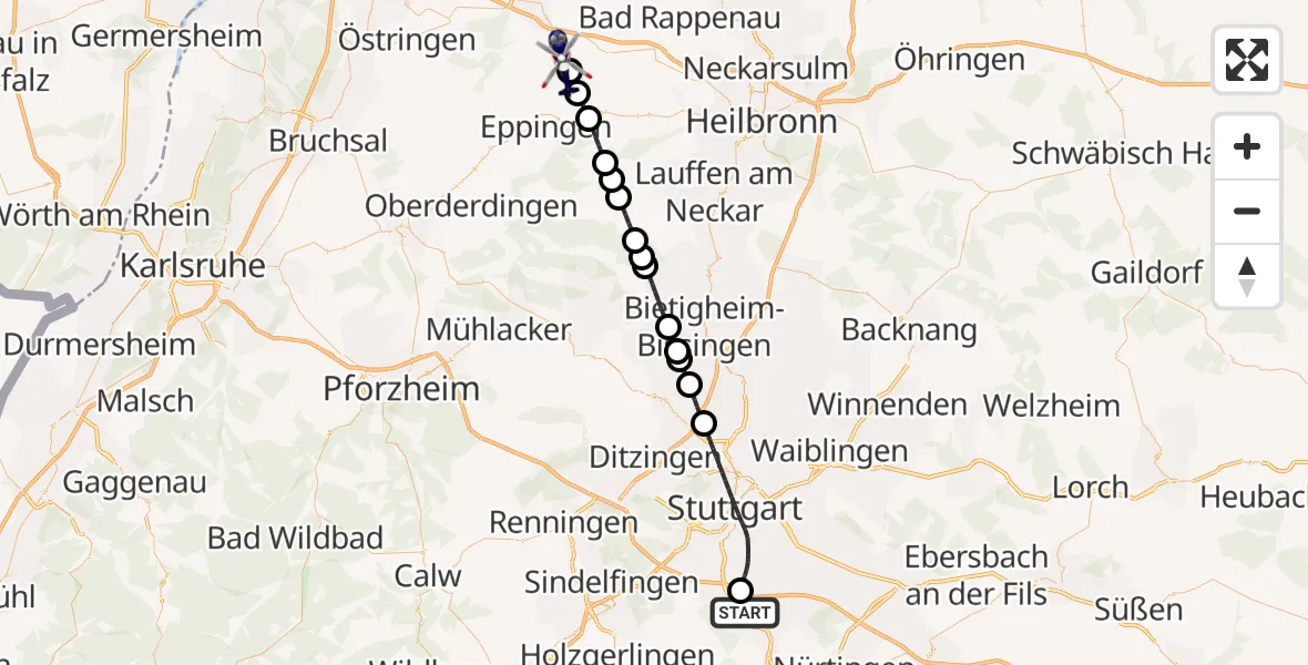 Flugroute Polizeihubschrauber Flughafen Stuttgart - Ittlingen, 31 Mai 2026, 07:04