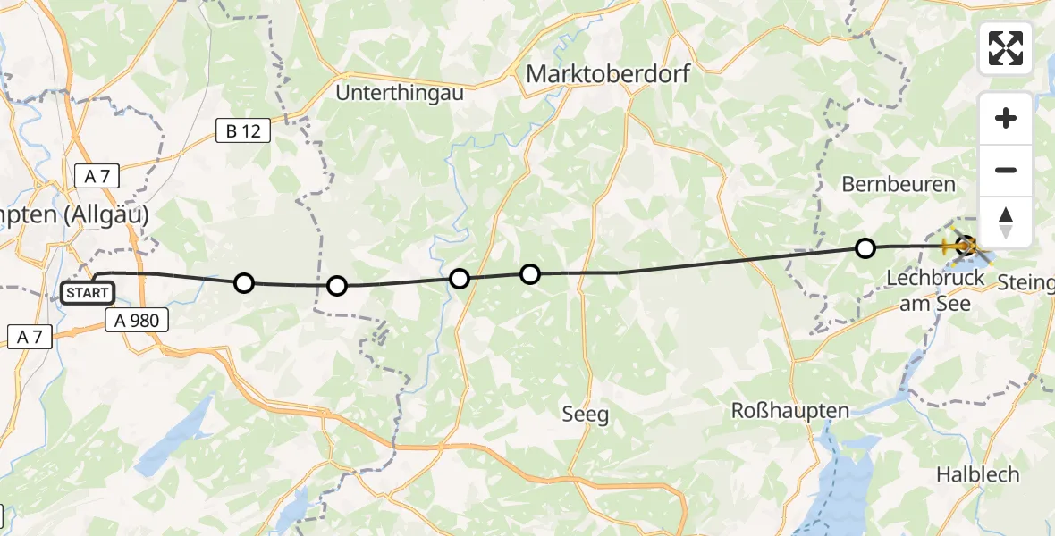 Flugroute Rettungshubschrauber Durach - Lechbruck am See, 31 Mai 2026, 07:08