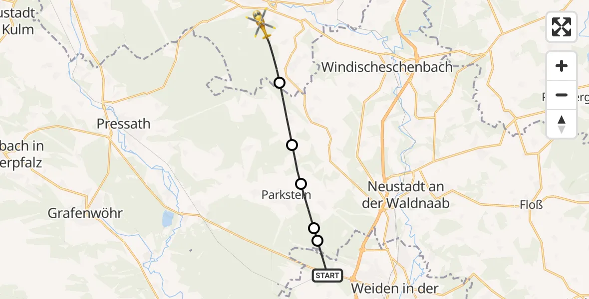 Flugroute Rettungshubschrauber Weiden i.d.OPf. - Erbendorf, 31 Mai 2026, 07:26