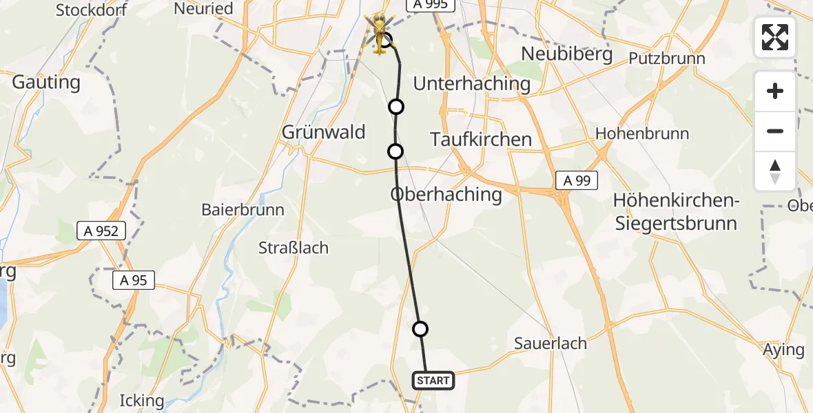 Flugroute Rettungshubschrauber Sauerlach - ADAC Air Rescue Center Hubschrauberlandeplatz (Christoph 1), 31 Mai 2026, 07:32