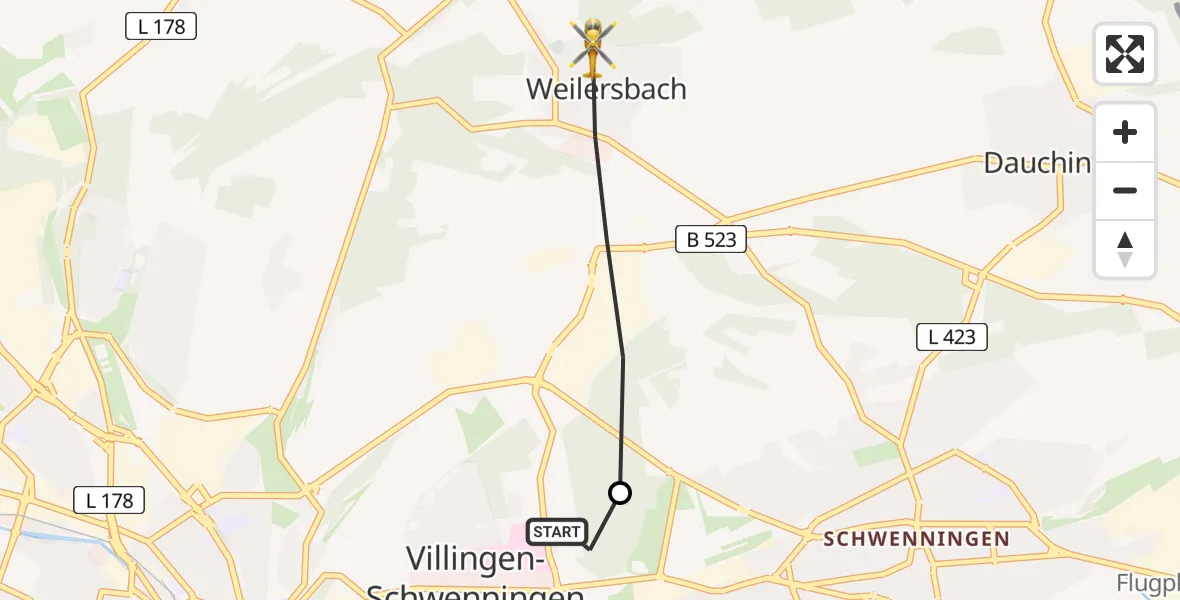 Flugroute Ambulanzhubschrauber DRF Air Rescue Station Villingen-Schwenningen Hubschrauberlandeplatz (Christoph 11) - Villingen-Schwenningen, 31 Mai 2026, 07:38