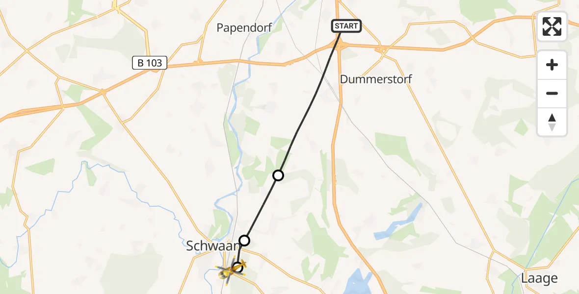 Flugroute Ambulanzhubschrauber Dummerstorf - Wiendorf, 31 Mai 2026, 07:38