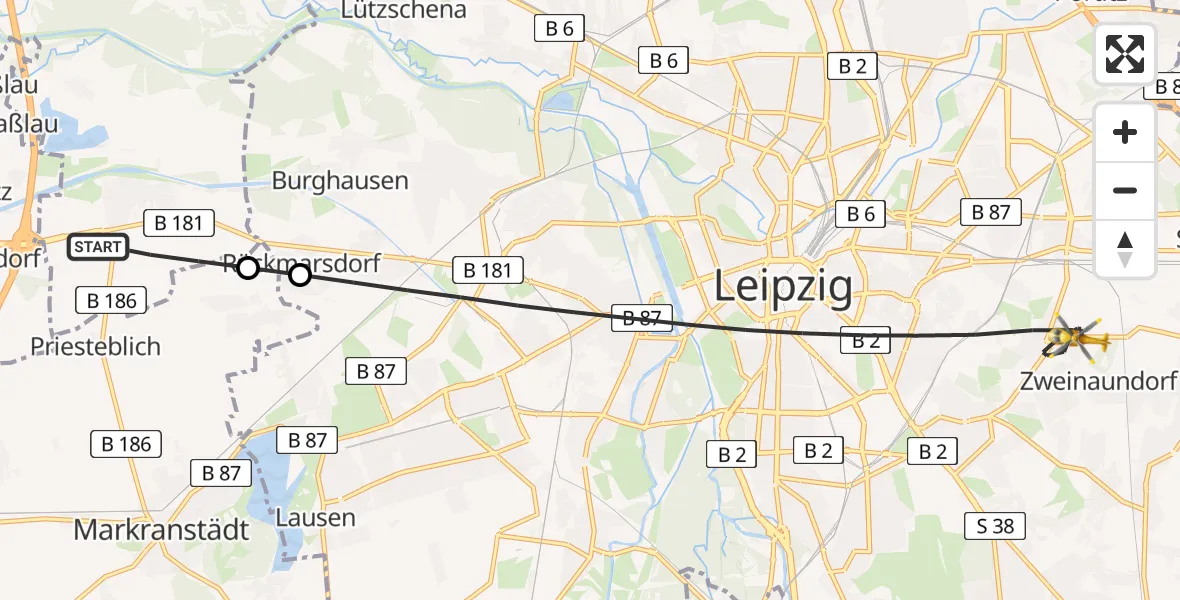 Flugroute Rettungshubschrauber Schkeuditz - Leipzig, 31 Mai 2026, 07:54