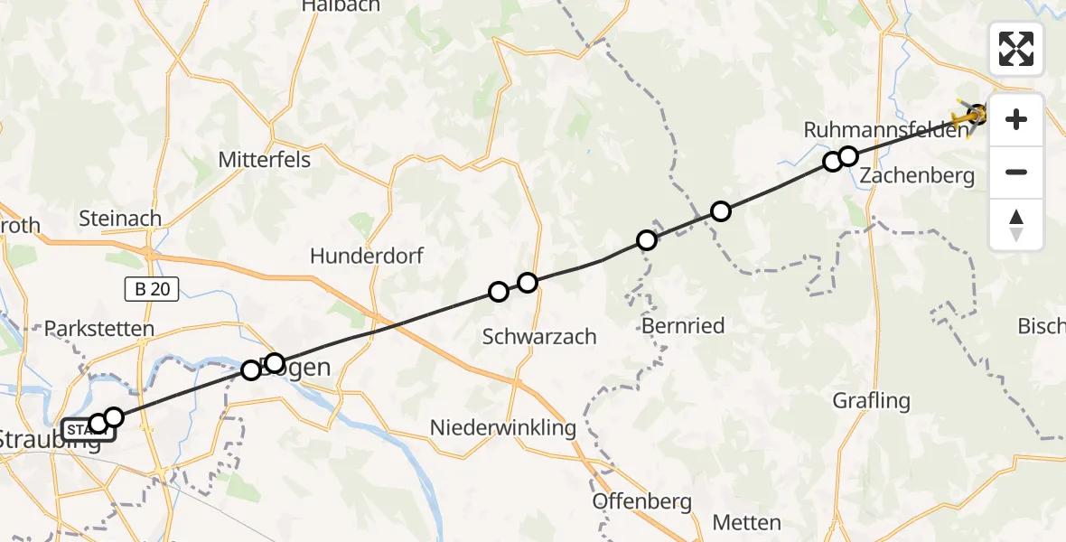 Flugroute Rettungshubschrauber Sankt Elisabeth Hospital Straubing - Zachenberg, 31 Mai 2026, 08:09