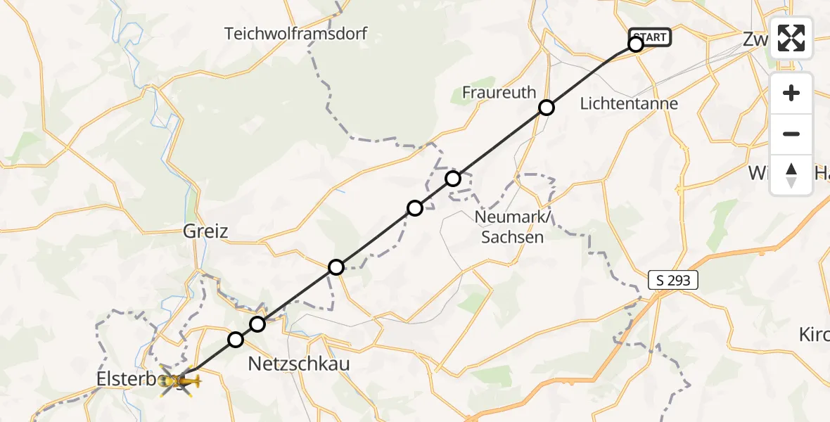 Flugroute Rettungshubschrauber ADAC Air Rescue Station Zwickau Hubschrauberlandeplatz - Elsterberg, 31 Mai 2026, 08:09
