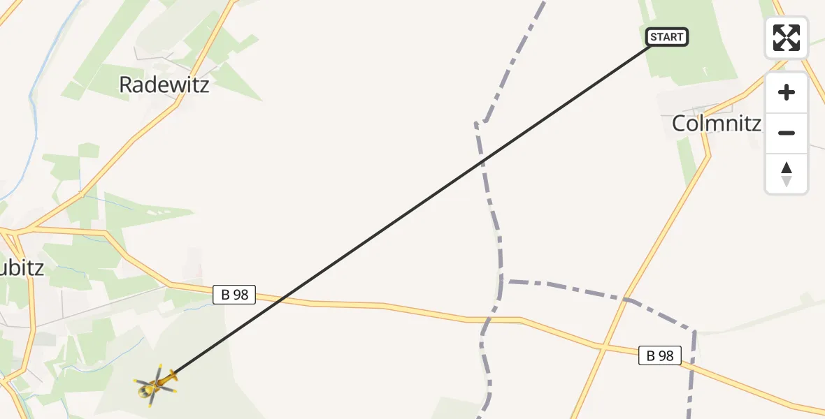Flugroute Rettungshubschrauber Großenhain - Glaubitz, 31 Mai 2026, 08:27