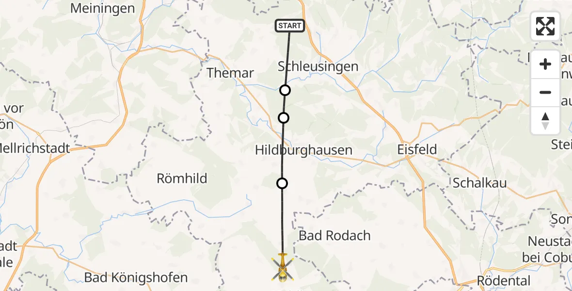 Flugroute Rettungshubschrauber Schleusingen - Heldburg, 31 Mai 2026, 08:30