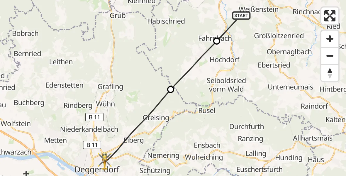 Flugroute Rettungshubschrauber Regen - Deggendorf, 31 Mai 2026, 08:34