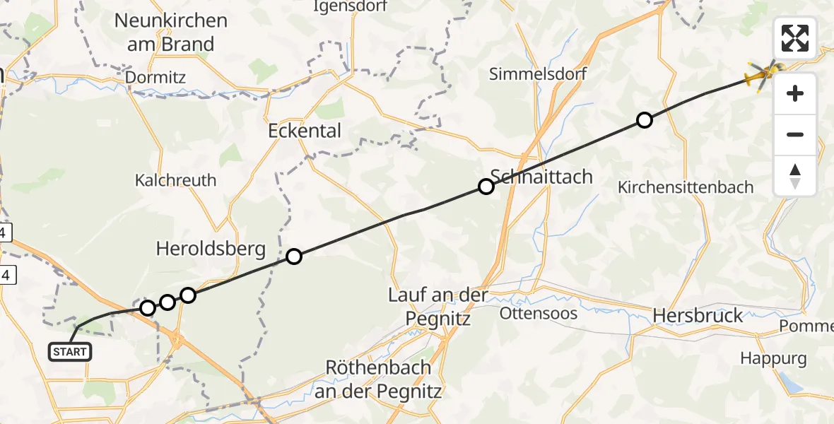 Flugroute Ambulanzhubschrauber Flughafen Nuremberg - Velden, 31 Mai 2026, 08:34
