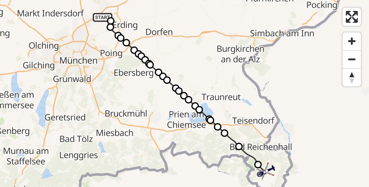 Flugroute Polizeihubschrauber München Flughafen - Ramsau b.Berchtesgaden, 31 Mai 2026, 08:40