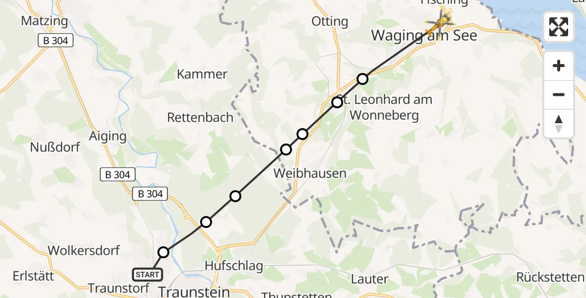 Flugroute Rettungshubschrauber Traunstein Hospital - Waging a.See, 31 Mai 2026, 08:41