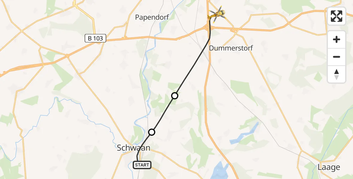 Flugroute Ambulanzhubschrauber Schwaan - Dummerstorf, 31 Mai 2026, 08:42