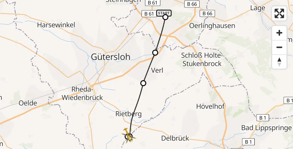 Flugroute Rettungshubschrauber Luftrettungszentrum Bielefeld - Rietberg, 31 Mai 2026, 08:50