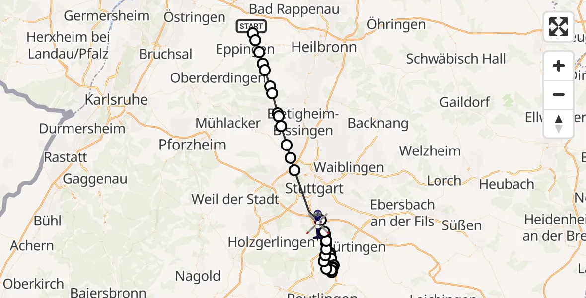 Flugroute Polizeihubschrauber Ittlingen - Flughafen Stuttgart, 31 Mai 2026, 08:50