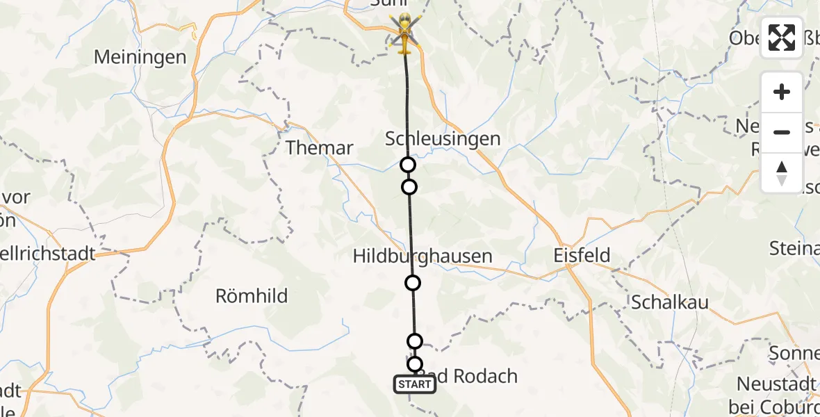 Flugroute Rettungshubschrauber Straufhain - Suhl, 31 Mai 2026, 08:56