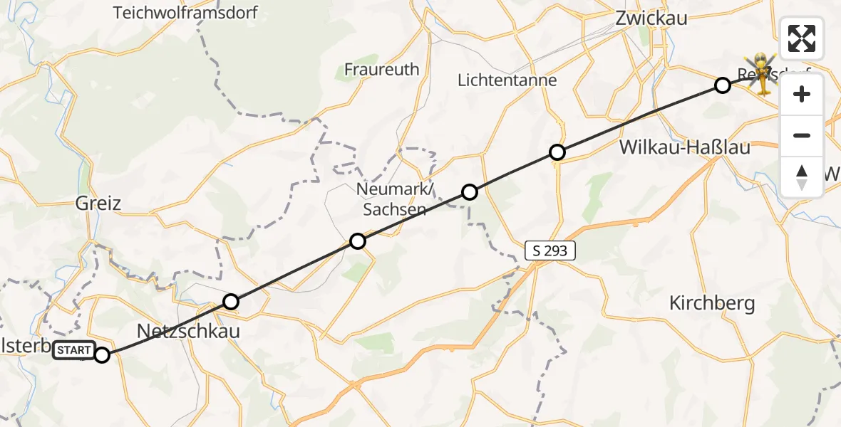 Flugroute Rettungshubschrauber Elsterberg - Reinsdorf, 31 Mai 2026, 09:00