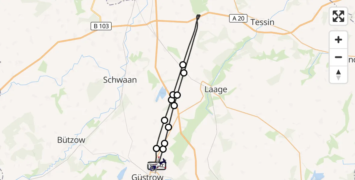 Flugroute Polizeihubschrauber Güstrow - Güstrow, 31 Mai 2026, 09:06