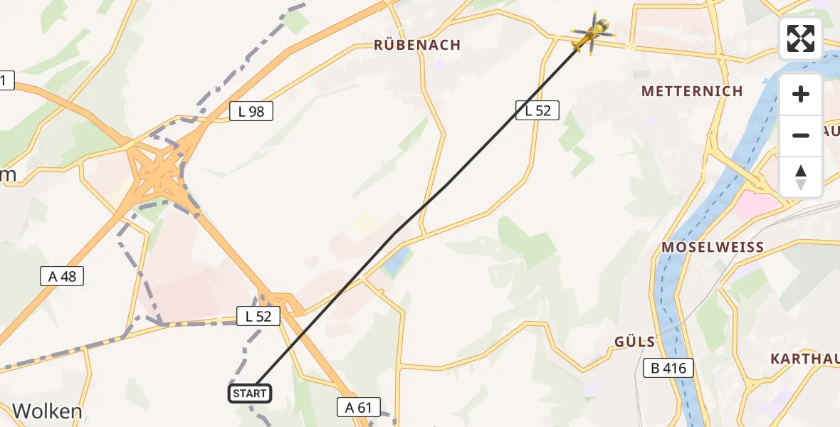 Flugroute Rettungshubschrauber Koblenz - Koblenz, 31 Mai 2026, 09:12