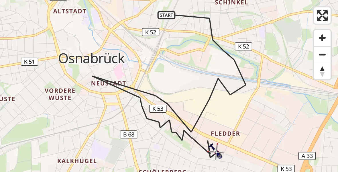 Flugroute Polizeihubschrauber Osnabrück - Osnabrück, 31 Mai 2026, 09:15
