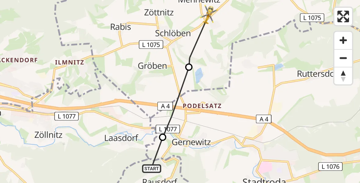 Flugroute Rettungshubschrauber Rausdorf - Schlöben, 31 Mai 2026, 09:21