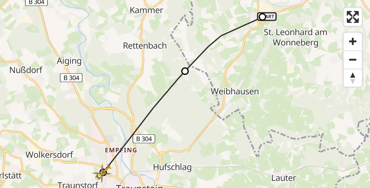 Flugroute Rettungshubschrauber Wonneberg - Traunstein Hospital, 31 Mai 2026, 09:23