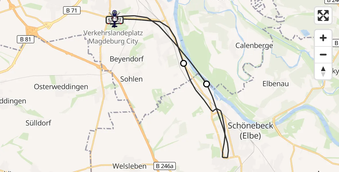 Flugroute Polizeihubschrauber Magdeburg City Flugplatz - Magdeburg City Flugplatz, 31 Mai 2026, 09:38