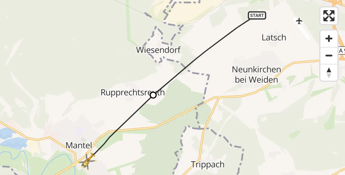 Flugroute Rettungshubschrauber Weiden i.d.OPf. - Mantel, 31 Mai 2026, 09:43