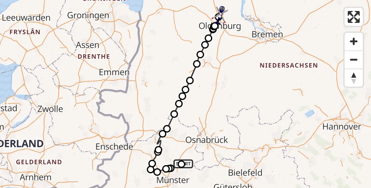 Flugroute Polizeihubschrauber Ostbevern - Oldenburg Police Hubschrauberlandeplatz, 31 Mai 2026, 09:45